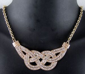 Vintage Boutique Crystal Rhinestone Knot design Cast Bib Necklace