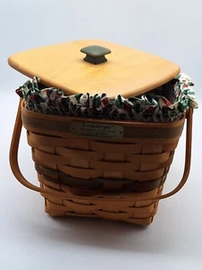 Longaberger Cranberry Basket 1995 Vintage Christmas Holly Liner+Protector Handle - Picture 1 of 19