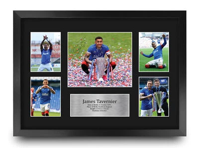 Imagen autografiada impresa enmarcada de James Tavernier A3 Rangers para fanáticos del fútbol americano Foto 1 de 4