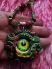 Handmade Pendant And Beads Red Gold And Green Rasta Ethnic Hiphop Reggae