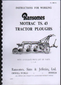 Ransomes "Motrac TS. Libro de instrucciones y piezas de arado arrastrado 43" - Imagen 1 de 1