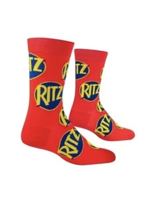 Calcetines locos Ritz galletas, calcetines para hombre 6-12 unisex 1 par Crew rojo crazy nuevos - Imagen 1 de 2