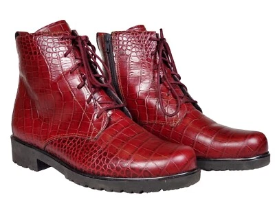 Munro Finnley Dark Red Croc Print Leather Ankle Boots Women's Size US 10 WW - Image 1 of 4