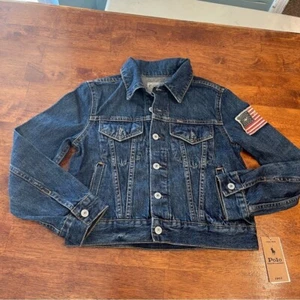 NWT Polo Ralph Lauren denim jacket size Medium 10-12 Flag patch button up - Picture 1 of 9