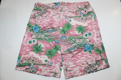Pantalones Cortos De Colección Hawaianos Años 80 Algodón Cazador Hibisco Floral Rosa RARO 8" Entrepierna 38 Foto 1 de 4