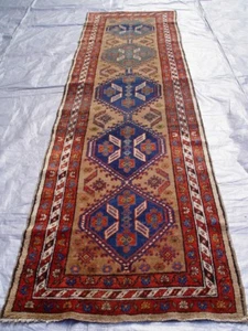 ANTIQUE KURDISH CAMEL HAIR RUNNER HAND KNOTTED WOOL ORIENTAL RUG  2'9" x10'4" - Picture 1 of 22