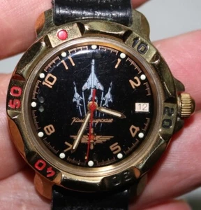 VINTAGE VOSTOK KOMADIRSKIE JET PLANE DIAL BLACK FACE WATCH - Picture 1 of 10
