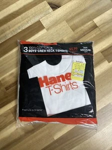 Vintage Hanes T Shirts 3 Pk Boys Crewneck 1987 SZ Med (6-8) USA 100% Cotton 80s - Picture 1 of 2
