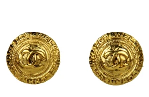 Authentic Chanel Vintage Goldtone 1" CC Button Clip-On Earrings - Picture 1 of 4