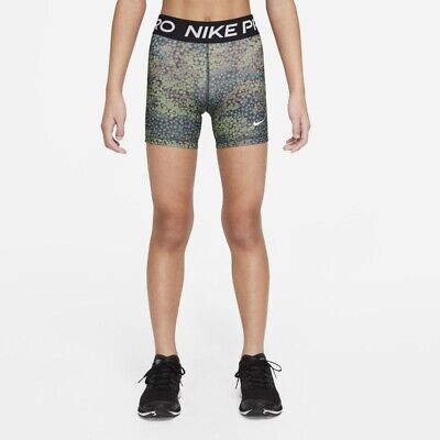 GIRL'S Nike Pro Stampato Formazione Pantaloncini Sz M Età 10-12 Anni VERDE NERO BIANCO • 34.82€