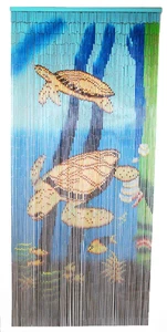 Natural Bamboo Beaded Curtain Double Turtle Scene Beads Window Doors Divider