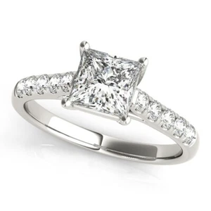 1.25 Ct Princess Cut Lab Grown Diamond Wedding Ring 14K Solid White Gold size 7 - Picture 1 of 5