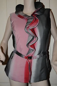 NEW Tags ESCADA SPORT PINK GREY Ruffles Puffer VEST COAT JACKET Belt 34 4 - Picture 1 of 9