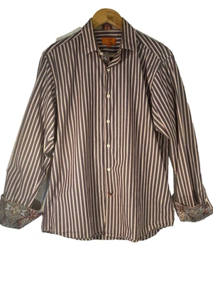 Camisa Tallia Abotonada TALLA M 15.5 Naranja Azul Rayas Manga Larga Puño Abatible Preparación Foto 1 de 4