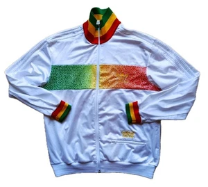 Adidas Chile 62 Jacke Rasta Reggae Bob Marley Style weiß Shiny Wetlook Jacket L - Picture 1 of 4