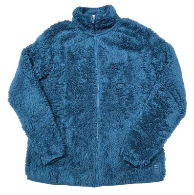FILA Fleece Jacket Womens Size L Large Full Zip Teal Faux Fur High Loft - Image 1 of 4