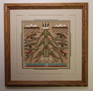 Navajo Sandpainting by Glen Nez - Tree of Life (Corn) 5J08G - Picture 1 of 3