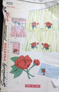 Tenda da caffè vintage anni 50 Simplicity 4919 fiori di papavero CUCITO trasferimento MODELLO - Foto 1 di 5