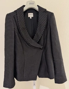 Armani Collezioni Black Textured Asymmetrical Blazer Jacket SZ 6 Poly Silk - Picture 1 of 17