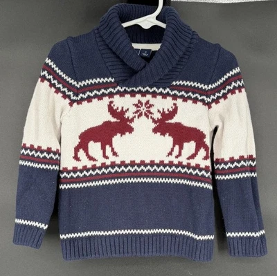 Suéter Pullover Janie & Jack Fair Isle Cuello Chal Alce 2T Azul Marino/Blanco Foto 1 de 4