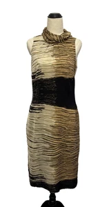 PIERRE CARDIN Halter Style Dress Brown Stripe geo print Size 34 Med - FREE POST - Picture 1 of 20