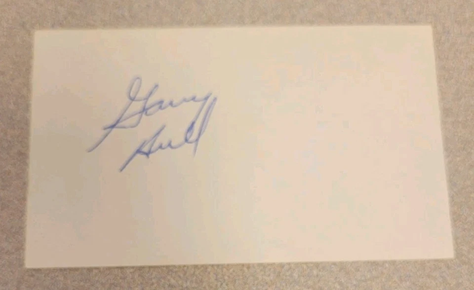 GARY HULL SIGNED 3x5 INDEX CARD HOCKEY AUTOGRAPH AUTO WHA BROTHER BOBBY DENNIS - Image 1 of 1