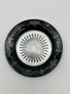 "Placa Art Nouveau de vidrio vintage superpuesta de plata sobre negro 6,5""" Foto 1 de 4