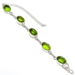 Peridot Gemstone Handmade 925 Sterling Silver Bracelet 7-8" - Picture 1 of 5