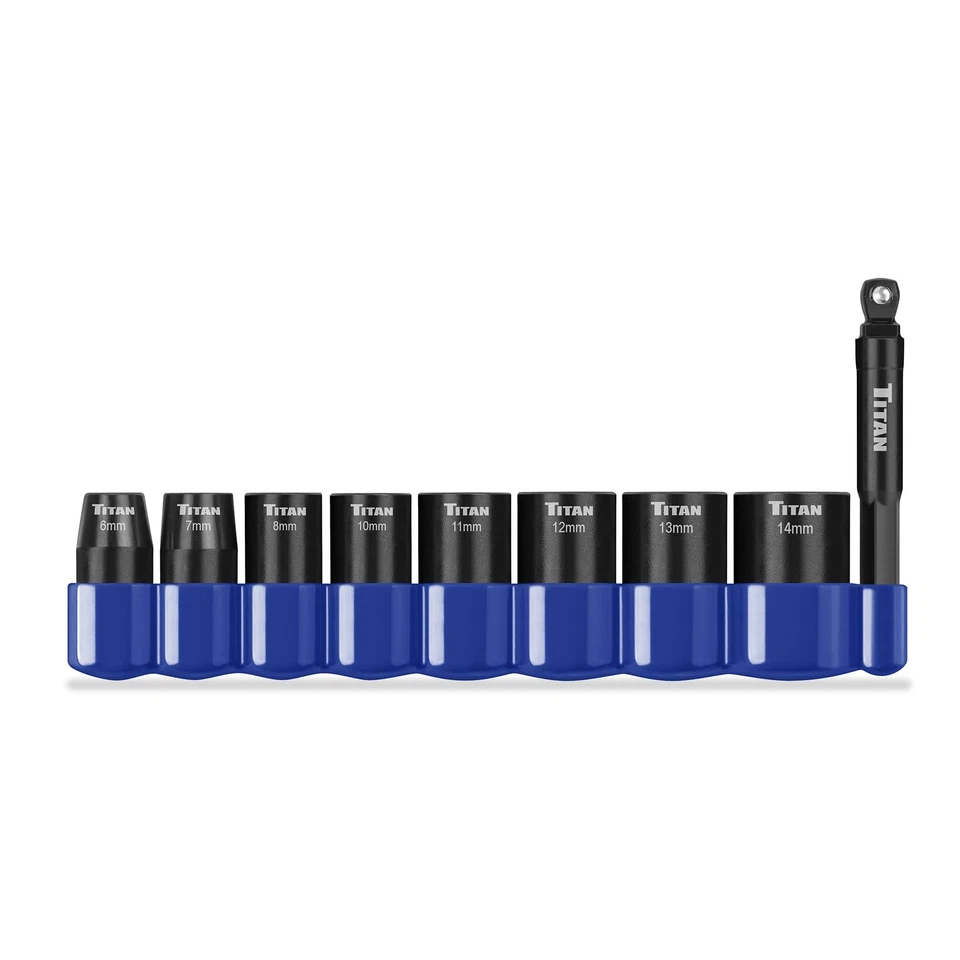 Titan 46201 9-Piece 1/4-Inch Drive Metric Shallow Impact Socket Set, 6-Point,... - Image 1 of 4