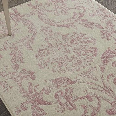 Nourison Jubilant Damask Ivory/Pink 3' x 5' Area -Rug, Easy -Cleaning, Non  - Image 1 of 4