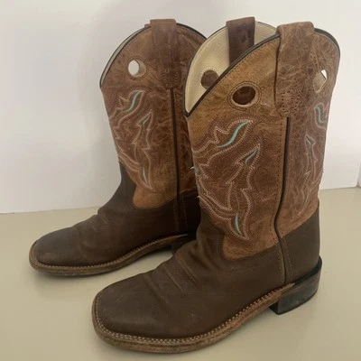 Botas de Vaquero Old West Cuero Marrón Occidental Jóvenes Niños Talla 4.5 Puntera Cuadrada.  Foto 1 de 4