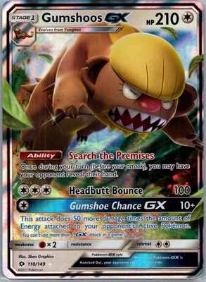 2017 Pokémon TCG Gumshoos GX Sun & Moon 110/149 Holo Ultra Rare Full Art - Image 1 of 3