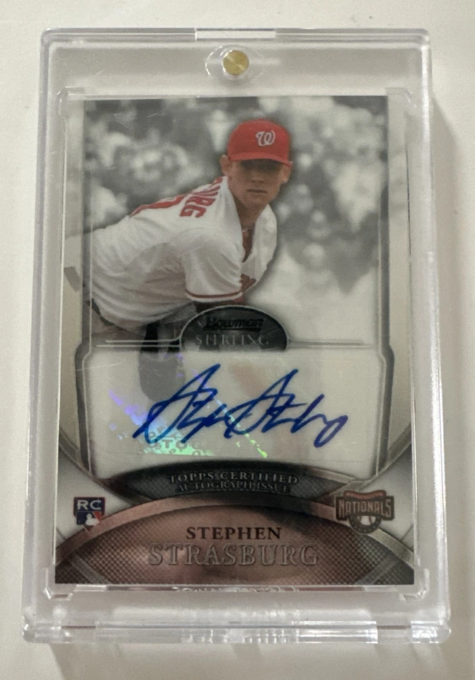 Autógrafo de novato certificado Stephen Strasburg 2010 Bowman Sterling Topps Foto 1 de 3