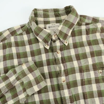 Camisa de franela Beretta para hombre XL Verde Marrón Cuadros Botones Manga larga Foto 1 de 4