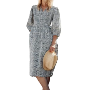 Seasalt Womens Wild Spring Organic Cotton Wrap Dress size 18 White Ditsy on Blue - Picture 1 of 7
