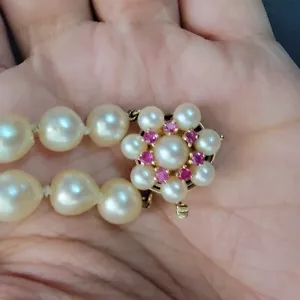Vintage 14K Gold & Ruby Stones with Pearls Clasp for Strand Of Pearls - Picture 1 of 8