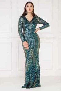 Goddiva Emerald Dual Tone Sequin Evening Party Dress Size UK 14 - Picture 1 of 4