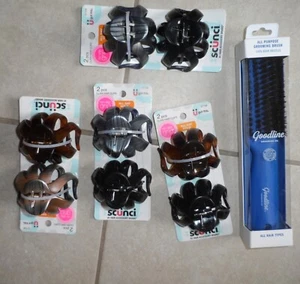 Lot 8 Pcs Scunci Brown Gray No Slip Grip Hair Clips Claw Clamps + 1 brush FREE - Picture 1 of 3