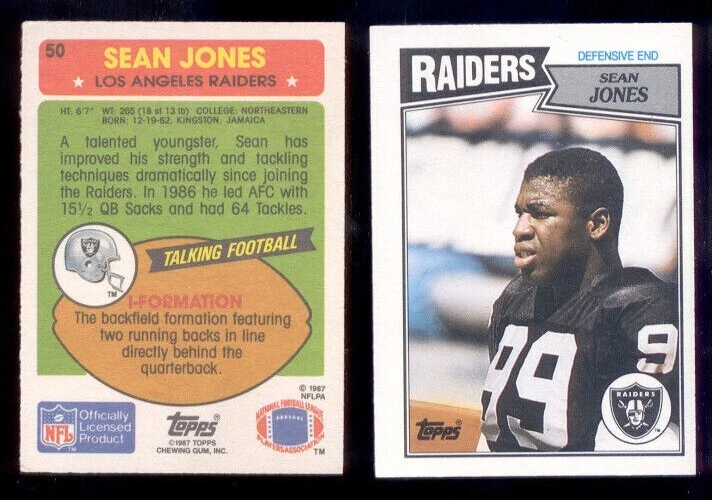 1987 Topps United Kingdom SEAN JONES Oakland Raiders Rookie Card - Image 1 of 1