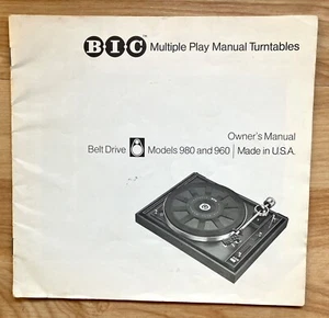 BIC Manual Turntables 980 + 960 OWNER'S MANUAL 1976, Multiple Play Belt Drive - Picture 1 of 1