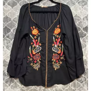 Damen Gr. Small bestickt Bauern Boho Rüschen Glockenärmel Pullover Oberteil V-Ausschnitt - Bild 1 von 6