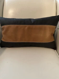Genuine Leather Pillow Cover, Lumbar Pillow Cover, Black, Brown, 20x12, New - Picture 1 of 3