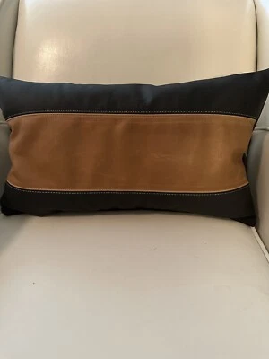 Genuine Leather Pillow Cover, Lumbar Pillow Cover, Black, Brown, 20x12, New - Image 1 of 3