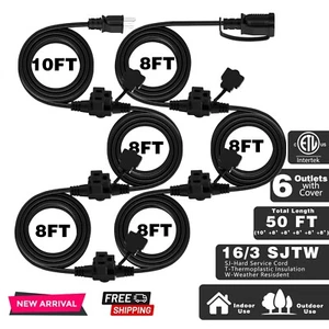 50ft Extension Cord 6 Outlet Splitter for Christmas Holiday Lighting Yard Decor - Picture 1 of 10