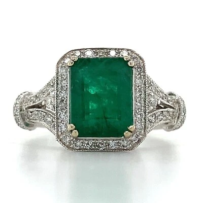 3Ct Emerald Lab-Created Emerald 14K Two-Tone Gold Plated Engagement Ring Women's - Image 1 of 4