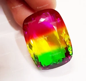 80 Ct Doublet Glass Stone Multi Color Tourmaline Cushion Stone Loose Gemstone - Picture 1 of 6
