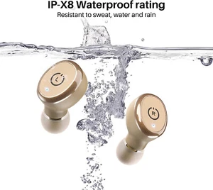 IPX8 Waterproof Built In Mic Khaki Bluetooth 5.3 Premium Sound IN-EAR Earbuds - Zdjęcie 1 z 9