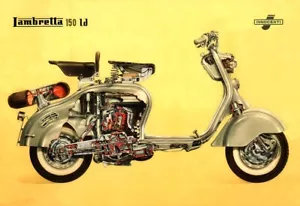 Impresión de póster artístico recortado dibujo técnico scooter Lambretta LD 150 - Imagen 1 de 1