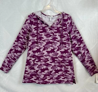 NWT Denim & Co Purple Camo Cotton Pullover Hoodie XS / QVC - Image 1 of 4