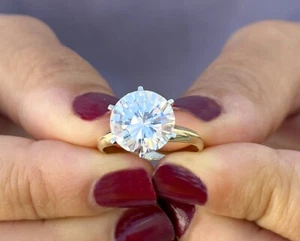 Round Cut Simulated Diamond Engagement Ring Solitaire 14K Solid Yellow Gold 5.00 - Picture 1 of 12